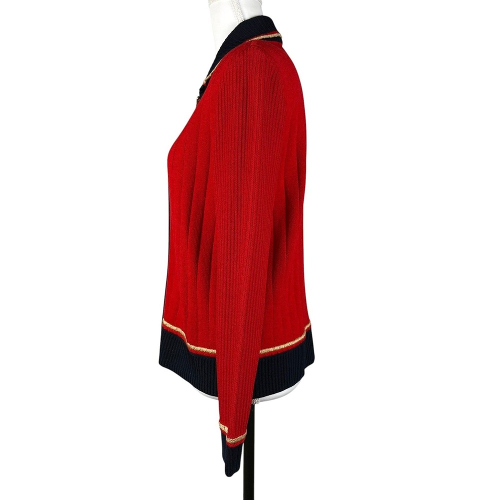 St John Santana Knit Full Zip Jacket Womens 4 Red Navy Gold Crest Nautical VTG - Picture 2 of 10